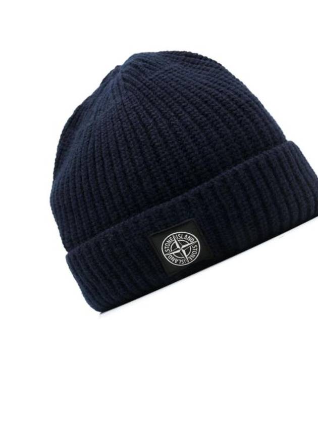 Logo Knit Beanie Navy - STONE ISLAND - BALAAN 3