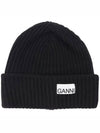 Logo Patch Wool Beanie Black - GANNI - BALAAN 2