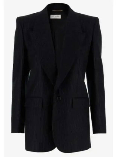 Striped Wool Jacket Black - SAINT LAURENT - BALAAN 1