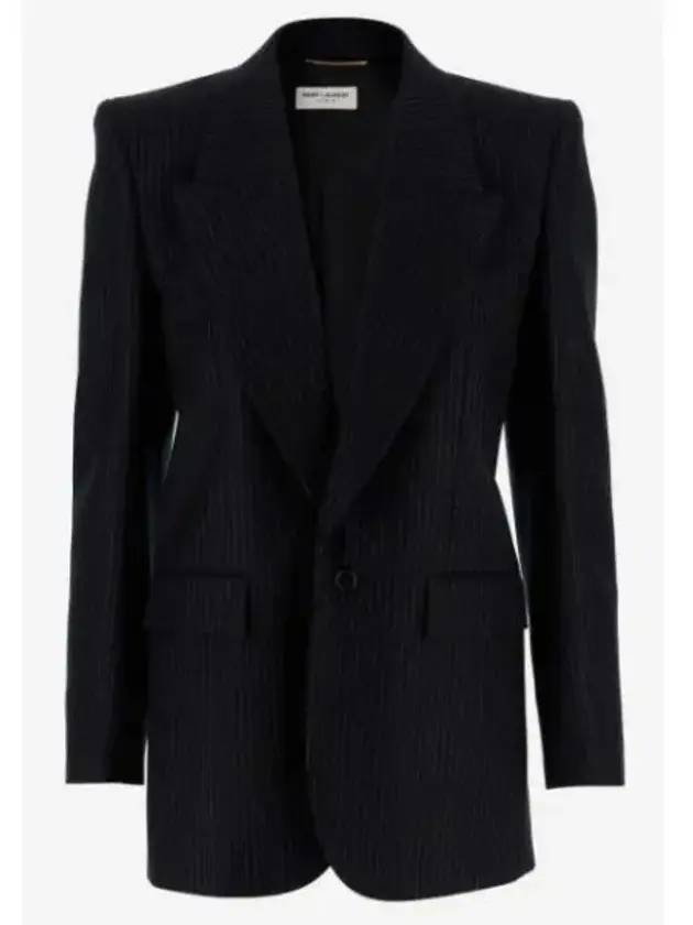 Striped Wool Jacket Black - SAINT LAURENT - BALAAN 2