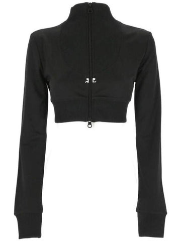 Crop Maxi Rib Track Jacket Black - COURREGES - BALAAN 1