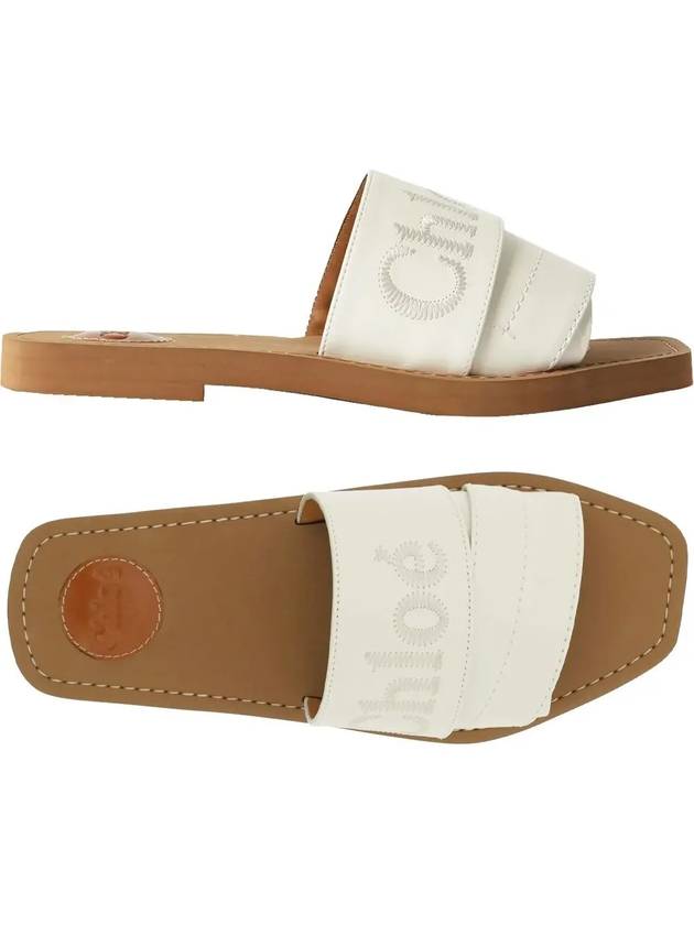 Woody Logo Leather Flat Slippers White - CHLOE - BALAAN 2