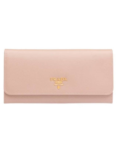 Metal Logo Saffiano Long Wallet Powder Pink - PRADA - BALAAN 1