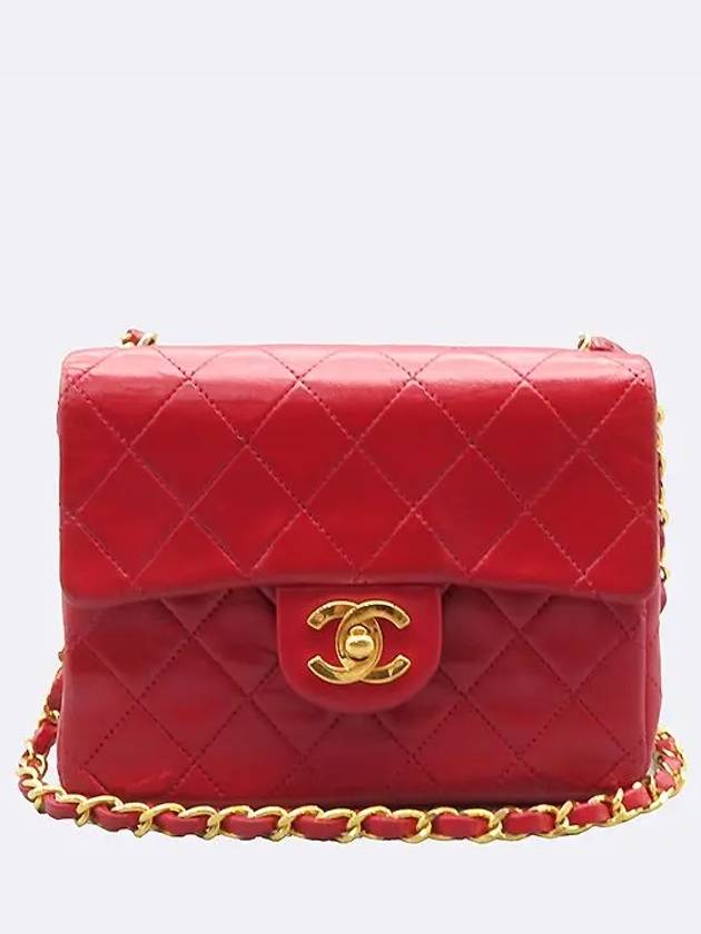 Lambskin red color gold classic mini chain cross bag - CHANEL - BALAAN 1