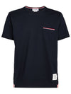 Men's Medium Weight Jersey Tipped Pocket Crewneck Short Short Sleeve T-Shirt Navy - THOM BROWNE - BALAAN 2