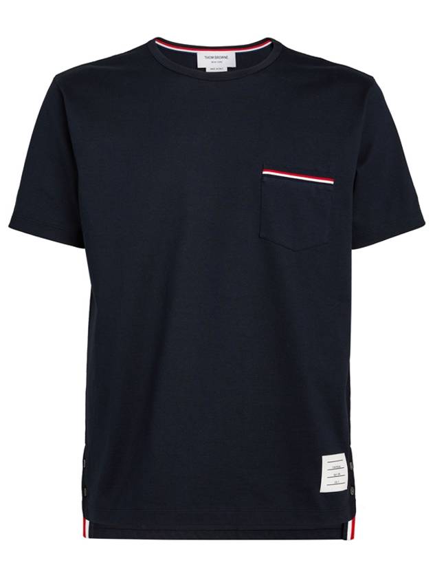 Men's Medium Weight Jersey Tipped Pocket Crewneck Short Short Sleeve T-Shirt Navy - THOM BROWNE - BALAAN 2