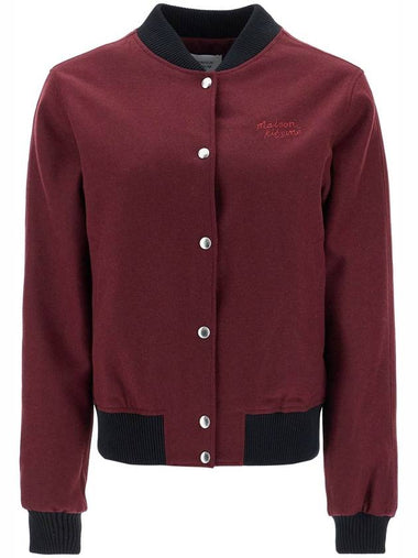 men's bordeaux wool teddy jacket with fox embroidery - MAISON KITSUNE - BALAAN 1