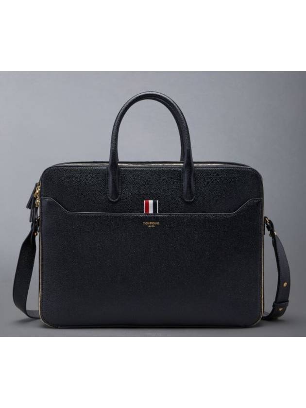 Pebble Grain Double Compartment Briefcase Black - THOM BROWNE - BALAAN 2