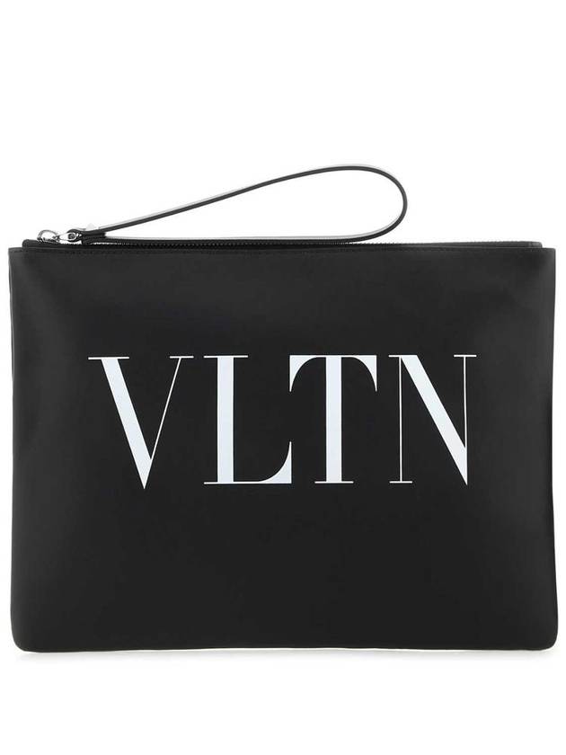 Logo Print Zipper Clutch Bag Black - VALENTINO - BALAAN 2