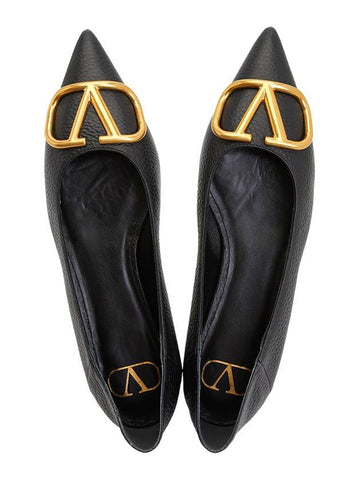 V Logo Pointed Toe Ballerina Flats Black - VALENTINO - BALAAN 3