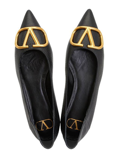 V Logo Pointed Toe Ballerina Flats Black - VALENTINO - BALAAN 3