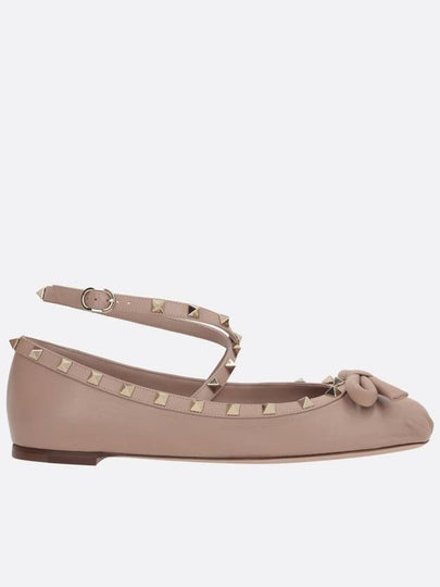 Rockstud Calf Leather Ballerina Pink - VALENTINO - BALAAN 2