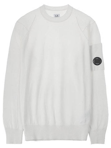 Men's Lens Wappen Crew Neck Knit Top White - CP COMPANY - BALAAN.