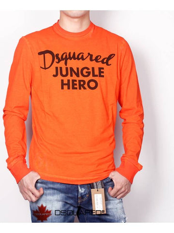 Men's JUNGLE HERO Long Sleeve TShirt 74GC0898 Orange - DSQUARED2 - BALAAN 1