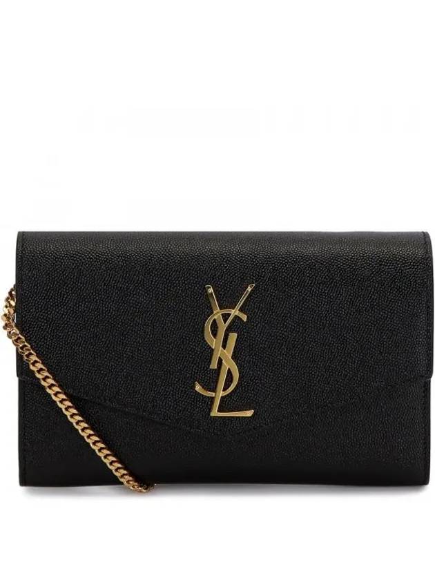 Uptown Chain Wallet Shoulder Bag in Grain De Poudre Embossed Leather Black - SAINT LAURENT - BALAAN 2