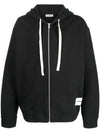 Logo Patch Drawstring Cotton Zip-up Hoodie Black - JIL SANDER - BALAAN 3