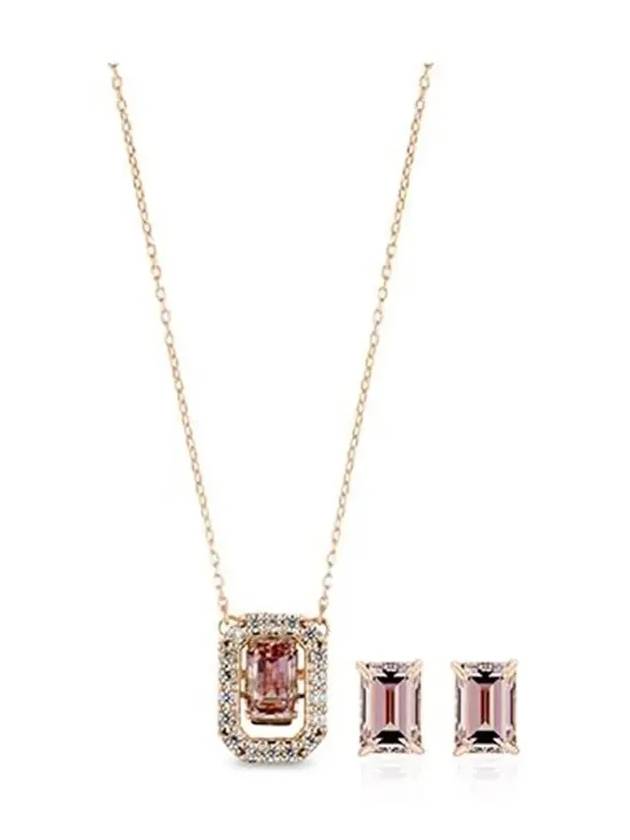 Millenia Octagon Cut Earrings Necklace Set Pink - SWAROVSKI - BALAAN 4