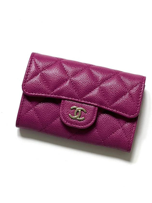 Classic Flap Grained Shiny Calfskin Gold Metal Card Holder Purple - CHANEL - BALAAN 2