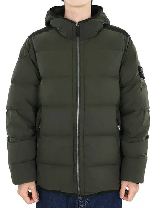 Seamless Logo Nylon Hooded Down Jacket Olive - STONE ISLAND - BALAAN 2