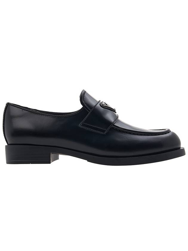 Triangle Logo Brush Leather Loafers Black - PRADA - BALAAN 3