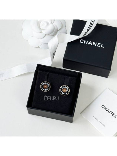 Logo Button Stud Earrings Gold Black - CHANEL - BALAAN 2