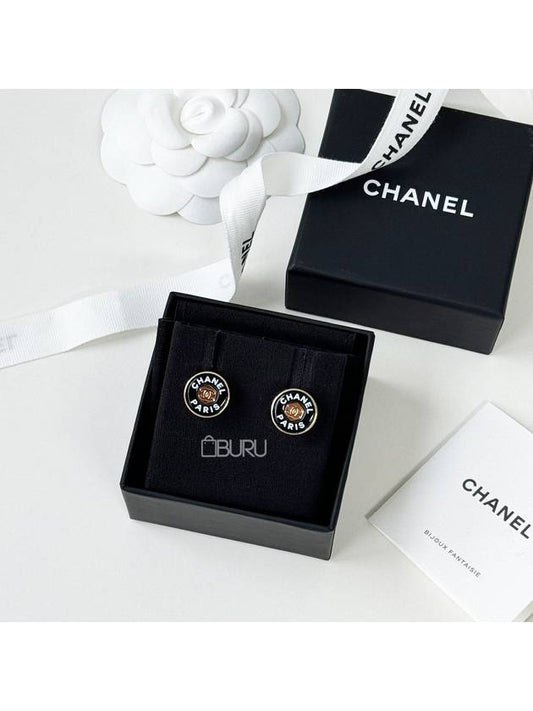 Circle Earrings Lettering Logo Black Gold STK - CHANEL - BALAAN 2