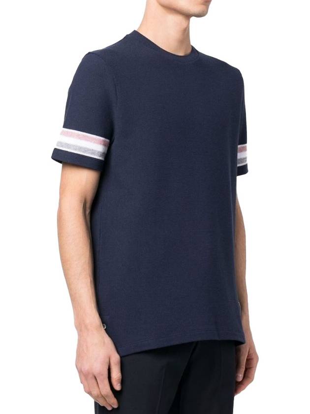 Textured Cotton Stripe Short Sleeve T-Shirt Navy - THOM BROWNE - BALAAN 4