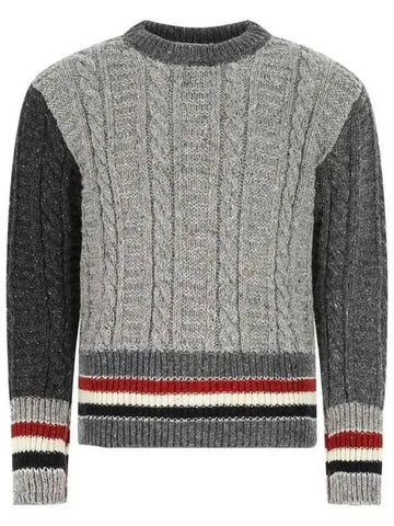 Fun Mix Three Stripe Wool Mohair Tweed Knit Top Tonal Grey - THOM BROWNE - BALAAN 1