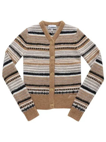 Striped Soft Wool Knit Cardigan Brown - GANNI - BALAAN 2