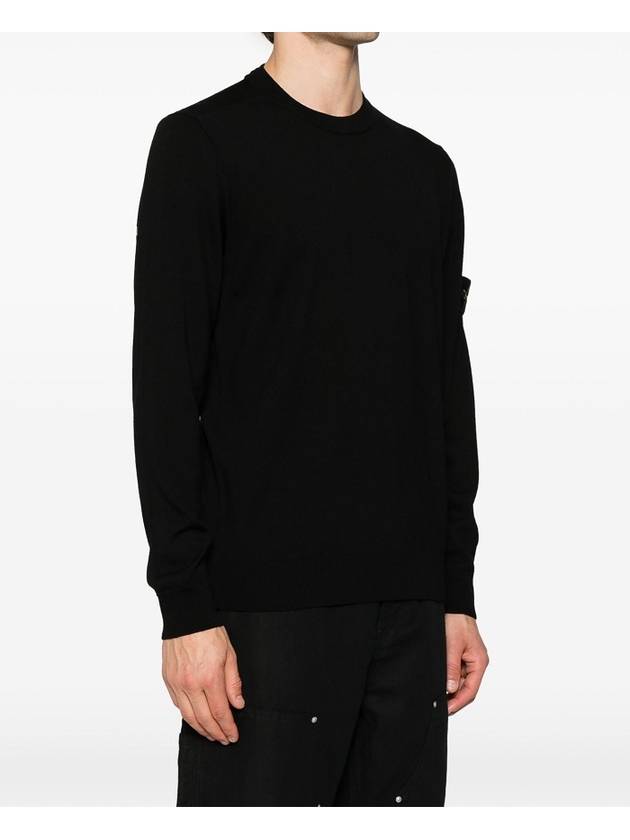 Logo Patch Crewneck Virgin Wool Knit Top Black - STONE ISLAND - BALAAN 3