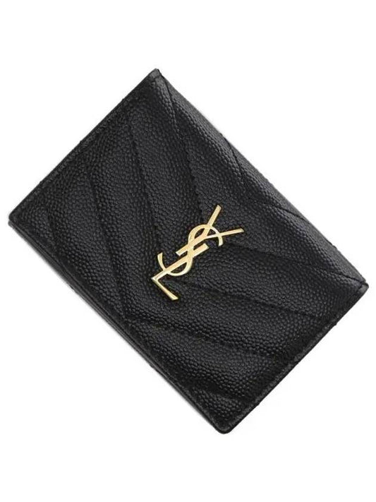 Monogram Quilted Mini Half Wallet Black - SAINT LAURENT - BALAAN 2