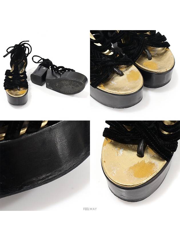 G27786 Black velvet strap gold CC logo open toe platform women s sandals 37C - CHANEL - BALAAN 5