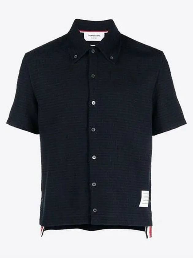 Men's RWB Tab Stripe Short Sleeve Shirt Navy - THOM BROWNE - BALAAN 2