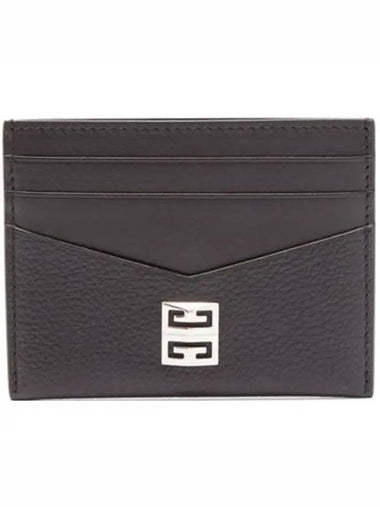 Silver Plaque Logo Central Slip Leather Card Holder Wallet Black - GIVENCHY - BALAAN 1