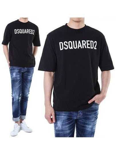 Logo Print Short Sleeve T Shirt Black - DSQUARED2 - BALAAN 2