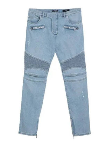 Light Blue Denim Biker Jeans DH1MG009DE59 6FC - BALMAIN - BALAAN 1