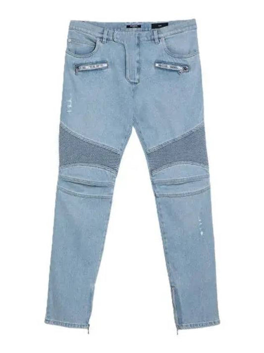 Light Blue Denim Biker Jeans DH1MG009DE59 6FC - BALMAIN - BALAAN 1