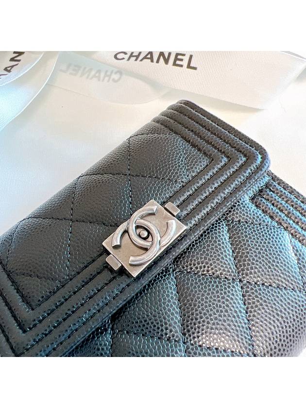 Boy  Small Flap Wallet Caviar Leather & Ruthenium Black - CHANEL - BALAAN 8