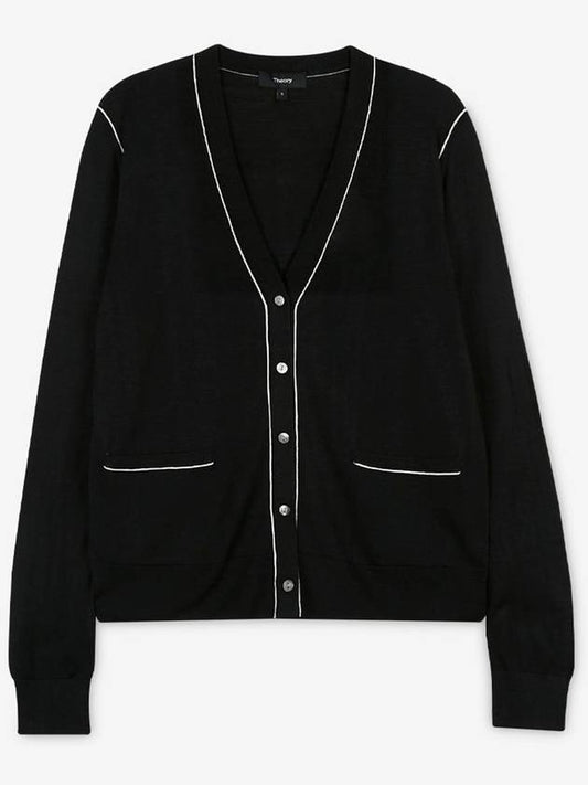 Women's Washable Silk V-Neck Cardigan Black - THEORY - BALAAN 2