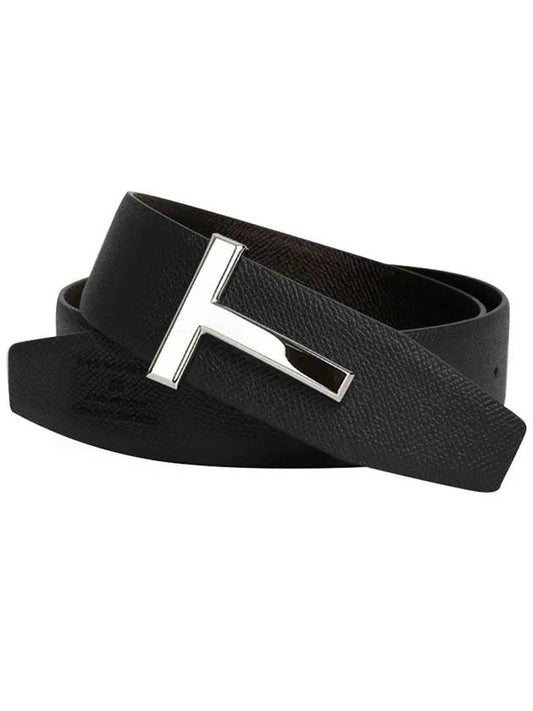 Men's T Logo Reversible Leather Belt Brown - TOM FORD - BALAAN 2