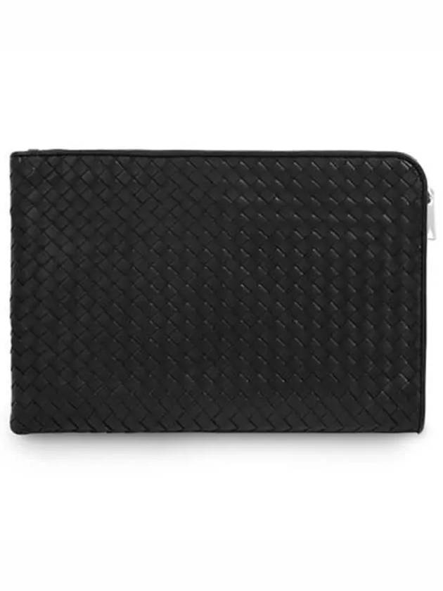 Intrecciato Weaving Zipper Clutch Bag Black - BOTTEGA VENETA - BALAAN 2