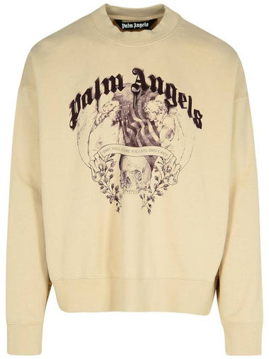 Palm Angels 'Statement Pencil Crew' Beige Cotton Sweatshirt - PALM ANGELS - BALAAN 1