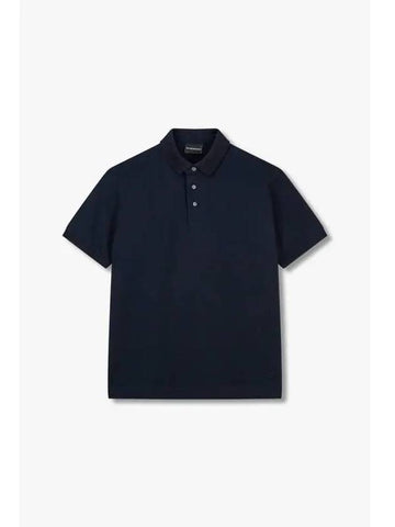 Men s Eagle Embroidered Striped Polo Shirt Navy - EMPORIO ARMANI - BALAAN 1