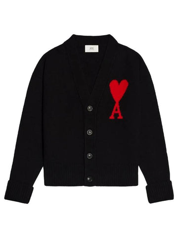 Big Heart Logo Wool Cardigan Black - AMI - BALAAN 1