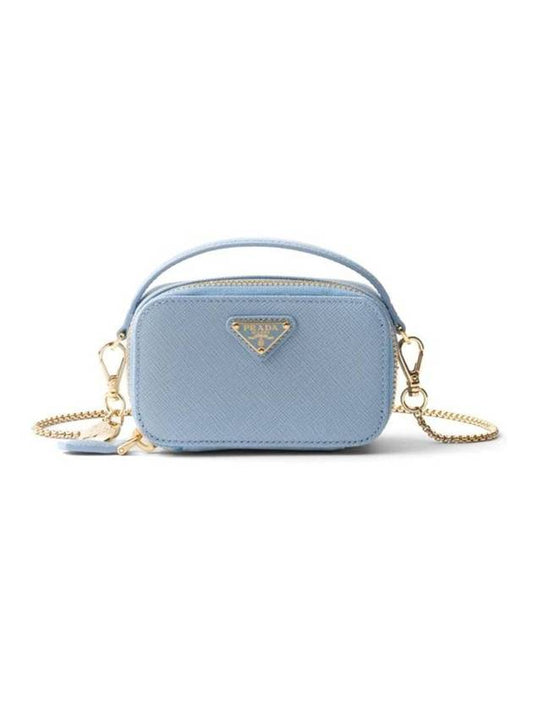 Saffiano Leather Mini Pouch Bag Light Blue - PRADA - BALAAN 1