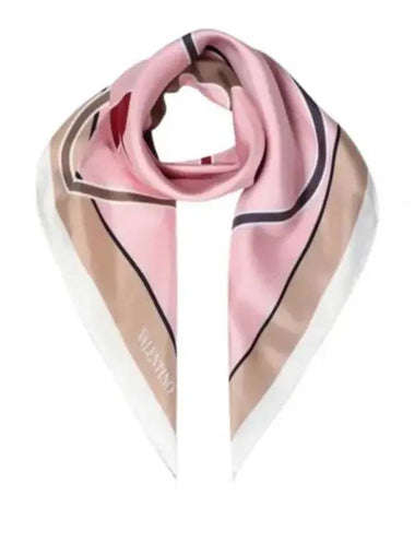 V Logo Silk Muffler Pink - VALENTINO - BALAAN 1