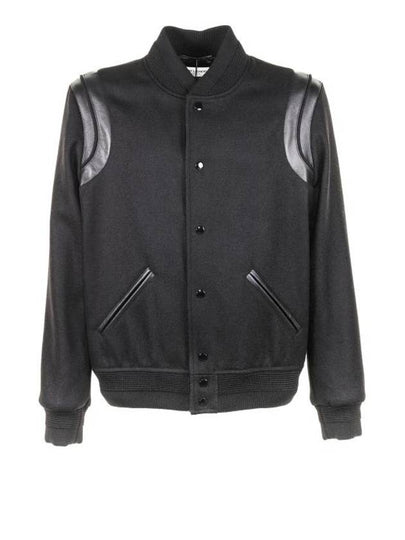 Men's Teddy Light Wool Stadium Bomber Jacket Black - SAINT LAURENT - BALAAN 2