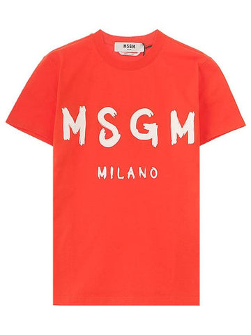 20SS 2841MDM60 207298 10 Paint Logo Milano Round Short Sleeve T-Shirt Orange White Women’s T-Shirt TFN - MSGM - BALAAN 1