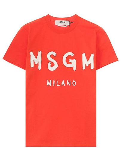 Logo Crew Neck Short Sleeve T-shirt Orange White - MSGM - BALAAN 2