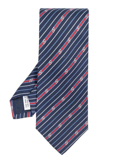 Striped Pattern Silk Tie Navy - SALVATORE FERRAGAMO - BALAAN 2